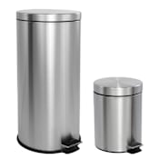 happimess Leo Round 8 Gallon Fingerprint Resistant Step-Open Trash Can - Comes with Matching 1.3 Gallon Mini Version Stainless Steel