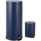 happimess Oscar 35.2 Liter Iron Free Standing Step-Open Trash Can with Matching Mini Can Denim Blue