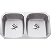 Hardware Resources 32-1/4" Undermount Double Basin Stainless Steel Kitchen Sink Stainless Steel