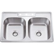 Hardware Resources Stainless Steel 33"L x 22" W Drop In Equal Double Basin Kitchen Sink with 3 Pre-Drilled 8" Spread Holes Stainless Steel