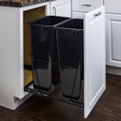Hardware Resources Double 50 Quart Wire Pull Out Trash Can / Trash Drawer with Full Extension Slides for 18" Base Cabinets - Cans Not Included Black