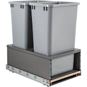 Hardware Resources CAN-MDB Series Bottom Mount Double Bin Trash Can Pull Out with Soft-Close Slides - 50 Quart Capacity Grey
