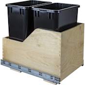 Hardware Resources Bottom Mount Double Trash Can with Full Extension Slides for 18" Base Cabinets - 35 Quart Capacity Black