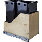 Hardware Resources Bottom Mount Double Pull Out Trash Can with Full Extension Slides for 18" Base Cabinets - 50 Quart Capacity Black