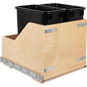 Hardware Resources 19" Double 35 Quart Waste Solution-Wood Bottom Mount Soft-Close Trash Can Rollout for Door Mounting - Includes Two Cans and Door Joining Bracket Black