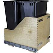 Hardware Resources Bottom Mount Double Bin Trash Can with Soft Close for 18" Base Cabinets - 50 Quart Capacity Black