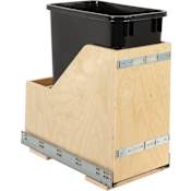 Hardware Resources 10" Wide 35 Quart Waste Solution-Wood Bottom Mount Soft Close Vanity Trash Can Rollout Bin - Includes One Can Black