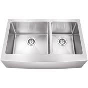 Hardware Resources Stainless Steel 35-7/8"L x 20-3/4"W 60L/40R Apron Front Farmhouse Double Bowl Kitchen Sink - 16 Gauge Drop In Stainless Steel