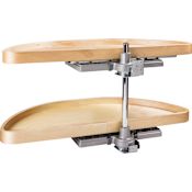 Hardware Resources Wood 35" Half Moon Two Shelf Corner Cabinet Lazy Susan with Pivot and Pull Out Shelves Natural White Birch