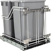 Hardware Resources Storage with Style Bottom Mount 15"W Double 35 Qt / 8.75 Gallon Pull Out Trash Can System with Full Extension and Soft Close Slides - Bins / Cans Included Polished Chrome / Grey