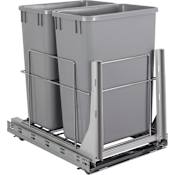 Hardware Resources EMBM Series Bottom Mount Double Bin Trash Can Pull Out with Soft-Close Slides - 35 Quart Capacity Polished Chrome