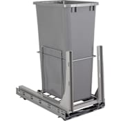 Hardware Resources EMBM Series Bottom Mount Single Bin Trash Can Pull Out with Soft-Close Slides - 50 Quart Capacity Polished Chrome