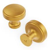 Hickory Hardware Piper 1-1/4" Wide Modern Industrial Stacked Edge Round Cabinet Knob / Drawer Knob Brushed Golden Brass