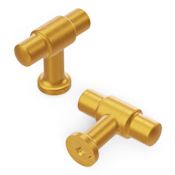 Hickory Hardware Pack of 10 - Piper 1-5/8 " Modern Industrial T Bar Pipe Style Cabinet Knobs / Drawer Knobs Brushed Golden Brass