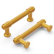 Hickory Hardware Piper 3" Center to Center Modern Industrial Pipe Style Cabinet Bar Handle / Drawer Bar Pull Brushed Golden Brass