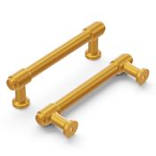 Hickory Hardware Pack of 10 - Piper 3-3/4" Center to Center Modern Industrial Pipe Style Cabinet Handles / Drawer Pulls Brushed Golden Brass