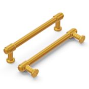 Hickory Hardware Pack of 10 - Piper 5-1/16" Center to Center Modern Industrial Pipe Style Cabinet Handles / Drawer Pulls Brushed Golden Brass