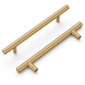 Hickory Hardware Heritage Designs Pack of (10) Sleek 5-1/16" (128mm) Center to Center Stainless Steel Round Bar Cabinet Handles / Bar Cabinet Pulls Brushed Brass