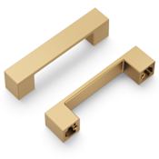 Hickory Hardware Heritage Designs Pack of (10) Sleek 3" (72mm) Center to Center Thick Block Square Cabinet Handles / Drawer Pulls Brushed Brass