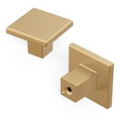 Hickory Hardware Heritage Designs Pack of (10) Sleek 1-3/16" Square Cabinet Knobs / Drawer Knobs with Nub Base to Hold in Place Brushed Brass