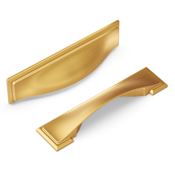 Hickory Hardware Dover 3", 3-3/4", and 5-1/16" Multiple Center to Center Transitional Square Cabinet Cup Pull, Drawer Cup Pull Brushed Golden Brass