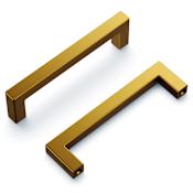 Hickory Hardware Skylight - Pack of (10) - 3-3/4 Inch (96 mm) Center to Center Squared Cabinet Handles / Drawer Pulls Brushed Golden Brass
