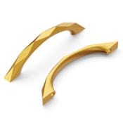 Hickory Hardware Karat Pack of (10) 3-3/4" Center to Center Modern Faceted Glam Cabinet Handle / Drawer Pull Brushed Golden Brass