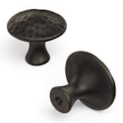 Hickory Hardware Craftsman 1-1/4" Mushroom Hammered Texture Rustic Lodge Cabinet Knob / Drawer Knob Black Iron