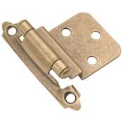 Hickory Hardware 3/8 Inch Inset Traditional Cabinet Door Hinge with 170 Degree Opening Angle and Self Close Function - Pack of 10 Antique Brass