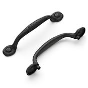 Hickory Hardware Refined Rustic Pack of (10) - 3-3/4" Center to Center Rustic Vintage Raw Hammered Cabinet Handles / Drawer Pulls Black Iron