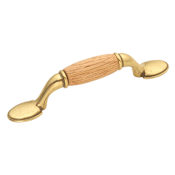 Hickory Hardware Woodgrain 3 Inch Center to Center Wood Cabinet Handle / Drawer Pull with Metal End Mounts Oak