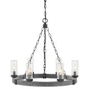 Hinkley Lighting Sawyer 120v 6 Light 24" Wide Open Air Outdoor Chandelier with Seedy Glass Shades Aged Zinc