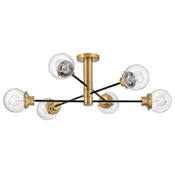 Hinkley Lighting Poppy 6 Light 36" Wide Semi-Flush Globe Ceiling Fixture Black / Heritage Brass