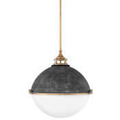 Hinkley Lighting Fletcher 3 Light 22" Wide Pendant with a Etched Opal Glass Shade Aged Zinc