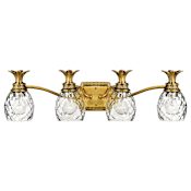 Hinkley Lighting Plantation 4 Light 29" Wide Bathroom Vanity Light with Clear Optic Glass Shades Burnished Brass