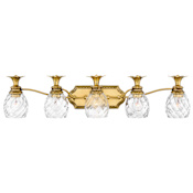 Hinkley Lighting Plantation 5 Light 37" Wide Bathroom Vanity Light with Clear Optic Glass Shades Burnished Brass