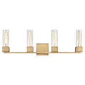 Hinkley Lighting Xander 4 Light 32" Wide Bathroom Vanity Light with Clear Ribbed Glass Heritage Brass