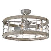 Hinkley Lighting Bryce 27" Wide 3 Blade 5 Light Smart Fandelier with HIRO Control and LED Bulbs Included Brushed Nickel / Weathered Wood