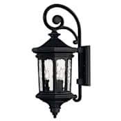 Hinkley Lighting Raley 3 Light 25-1/2" Tall Outdoor Lantern Wall Sconce with Clear Water Glass Museum Black