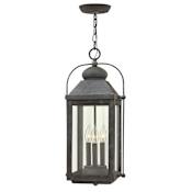 Hinkley Lighting Anchorage 3 Light 23.75" Tall Heritage Outdoor Pendant with Clear Glass Panels Aged Zinc