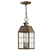 Hinkley Lighting Nantucket 2 Light Outdoor Heritage Pendant with Clear Seedy Glass Panels Aged Brass