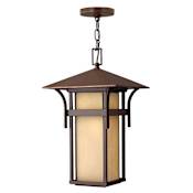 Hinkley Lighting Harbor 1 Light 19" Tall Outdoor Pendant with Etched Amber Seedy Glass Anchor Bronze