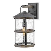 Hinkley Lighting Lakehouse 17" Tall Open Air Outdoor Wall Sconce with Seedy Glass Shade Aged Zinc / Driftwood Grey