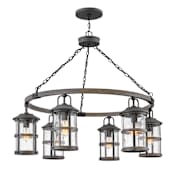 Hinkley Lighting Lakehouse 120v 6 Light 42" Wide Open Air Outdoor Chandelier with Seedy Glass Shades Aged Zinc / Driftwood Grey