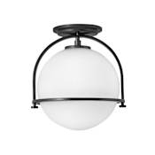 Hinkley Lighting Somerset 11" Wide Semi-Flush Ceiling Fixture with Etched Opal Glass Shade Black