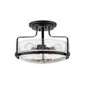 Hinkley Lighting Harper 3 Light 15" Wide Semi-Flush Ceiling Fixture with Clear Seedy Glass Shades Black / Clear Seedy
