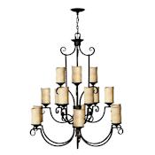 Hinkley Lighting Casa 15 Light 3 Tier Candle Style Pillar Candle Chandelier Olde Black
