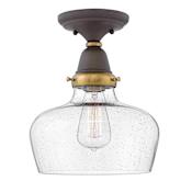 Hinkley Lighting Academy Single Light 10" Wide Semi-Flush Mount Ceiling Fixture with Seedy Glass Shade Oil Rubbed Bronze