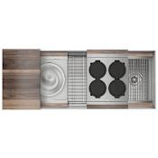 Home Refinements by Julien Smart Station 49-1/2" Undermount Single Basin Stainless Steel Kitchen Sink with Basin Rack, Colander, Cutting Board and Drain Board Stainless Steel