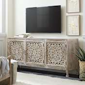 Hooker Furniture Tikal 80" Wide Carved Medallion Moroccan Farmhouse Entertainment Media TV Console Cream Glazed Mango